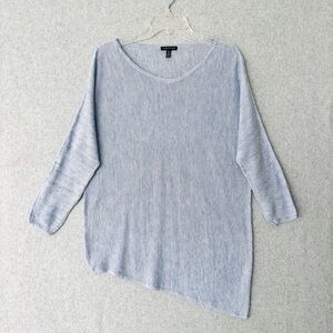 Eileen Fisher Linen Tunic Sweater XS Blue Purple Asymmetric Lightweight Sheer